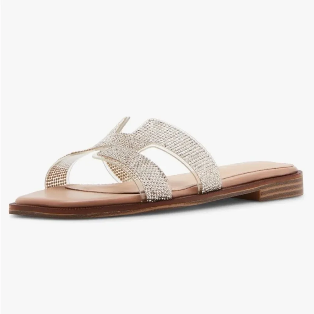 Madden Girl HAILEY Silver Rhinestone Sparkle H Strap Slip On Slide Sandals